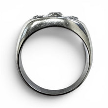 Vintage Art Deco Black Enamel Three Stone Old Mine Cut Diamond Ring