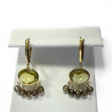Estate Peridot & Quartz Dangle Earrings 14K Yellow Gold