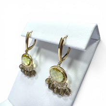 Estate Peridot & Quartz Dangle Earrings 14K Yellow Gold