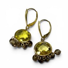Estate Peridot & Quartz Dangle Earrings 14K Yellow Gold