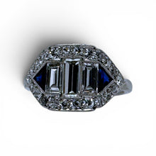 Vintage Art Deco Baguette Diamond Platinum Cocktail Ring