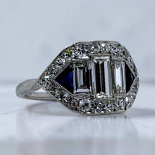 Vintage Art Deco Baguette Diamond Platinum Cocktail Ring