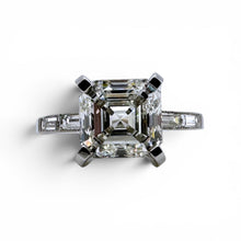 Vintage Art Deco 3.02 Carat Asscher Cut Diamond Platinum Hidden Halo Ring