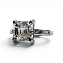 Vintage Art Deco 3.02 Carat Asscher Cut Diamond Platinum Hidden Halo Ring