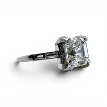 Vintage Art Deco 3.02 Carat Asscher Cut Diamond Platinum Hidden Halo Ring
