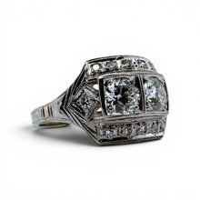 Vintage Two Stone Diamond Cocktail Ring 14K White Gold