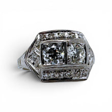 Vintage Two Stone Diamond Cocktail Ring 14K White Gold