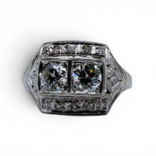 Vintage Two Stone Diamond Cocktail Ring 14K White Gold
