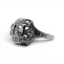 Vintage Two Stone Diamond Cocktail Ring 14K White Gold