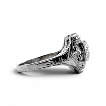 Vintage Two Stone Diamond Cocktail Ring 14K White Gold