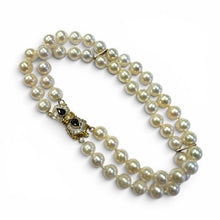 Vintage Double Strand Pearl Bracelet Sapphire & Diamond 14K Yellow Gold