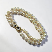 Vintage Double Strand Pearl Bracelet Sapphire & Diamond 14K Yellow Gold