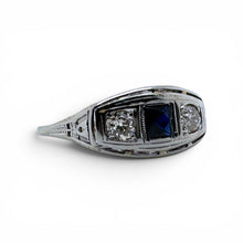 Vintage 18K White Gold Sapphire & Diamond Three Stone Ring