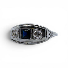 Vintage 18K White Gold Sapphire & Diamond Three Stone Ring