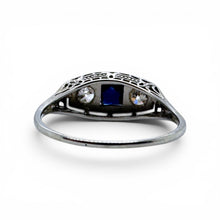 Vintage 18K White Gold Sapphire & Diamond Three Stone Ring