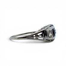 Vintage 18K White Gold Sapphire & Diamond Three Stone Ring