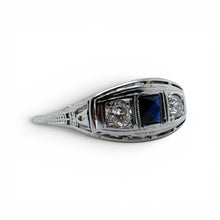 Vintage 18K White Gold Sapphire & Diamond Three Stone Ring