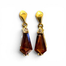 Vintage Garnet & Diamond Dangle Earrings 14K Yellow Gold
