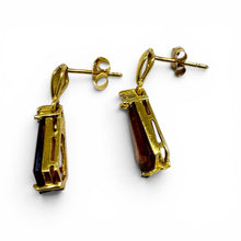 Vintage Garnet & Diamond Dangle Earrings 14K Yellow Gold