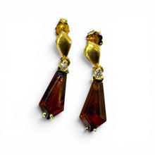 Vintage Garnet & Diamond Dangle Earrings 14K Yellow Gold