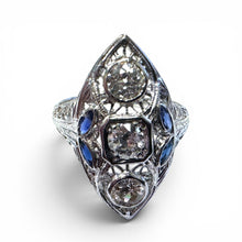 Vintage Art Deco Sapphire and Diamond Cocktail Ring