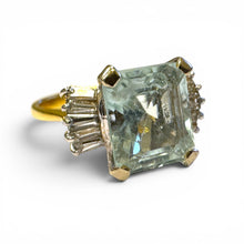 Vintage 14k Yellow and White Gold Aquamarine and Diamond Ring