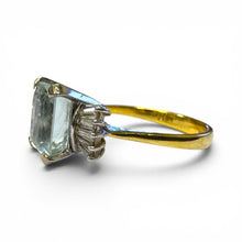Vintage 14k Yellow and White Gold Aquamarine and Diamond Ring