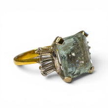 Vintage 14k Yellow and White Gold Aquamarine and Diamond Ring