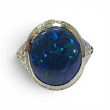 Vintage Edwardian Platinum 3 Carat Black Opal Ring
