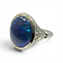 Vintage Edwardian Platinum 3 Carat Black Opal Ring