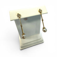 Vintage Freshwater Pearl and Diamond 14k Yellow Gold Dangle Earrings