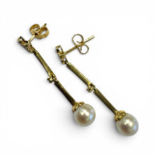 Vintage Freshwater Pearl and Diamond 14k Yellow Gold Dangle Earrings