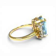 Vintage 4.5 Carat Aquamarine & Diamond Cocktail Ring 14K Yellow Gold