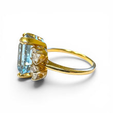 Vintage 4.5 Carat Aquamarine & Diamond Cocktail Ring 14K Yellow Gold