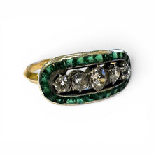 Vintage 14k Yellow Gold Emerald & Diamond Cocktail Ring
