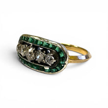 Vintage 14k Yellow Gold Emerald & Diamond Cocktail Ring
