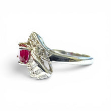 Vintage 14k White Gold 1 Carat Ruby & Diamond Cocktail Ring