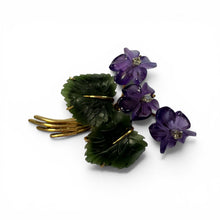 Vintage 14k Yellow Gold Floral Carved Gemstone Brooch