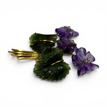 Vintage 14k Yellow Gold Floral Carved Gemstone Brooch