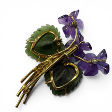 Vintage 14k Yellow Gold Floral Carved Gemstone Brooch
