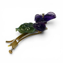 Vintage 14k Yellow Gold Carved Amethyst and Jade Brooch