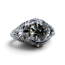 Vintage Art Deco 1.37 Carat Old European Diamond & Sapphire Engagement Ring GIA