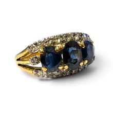 Vintage Retro Sapphire & Diamond 14k Yellow Gold Ring