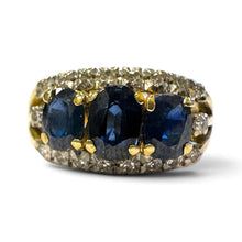 Vintage Retro Sapphire & Diamond 14k Yellow Gold Ring