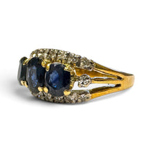 Vintage Retro Sapphire & Diamond 14k Yellow Gold Ring
