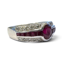 Estate Ruby & Diamond 18k White Gold Ring