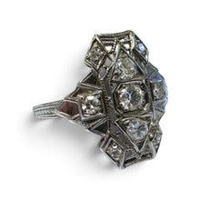 Vintage Art Deco Elongated 18k White Gold Diamond Cocktail Ring