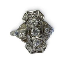 Vintage Art Deco Elongated 18k White Gold Diamond Cocktail Ring