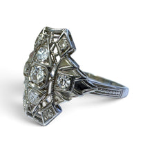 Vintage Art Deco Elongated 18k White Gold Diamond Cocktail Ring