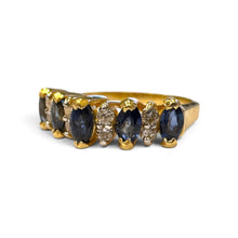 Vintage Retro Sapphire & Diamond 14K Yellow Gold Band Style Ring